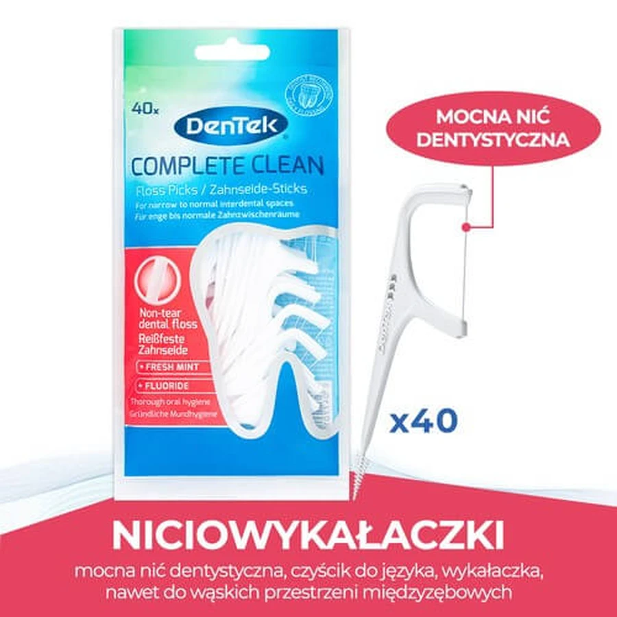 DENTEK Complete Clean Floss Scobitori de dinți, 40 buc