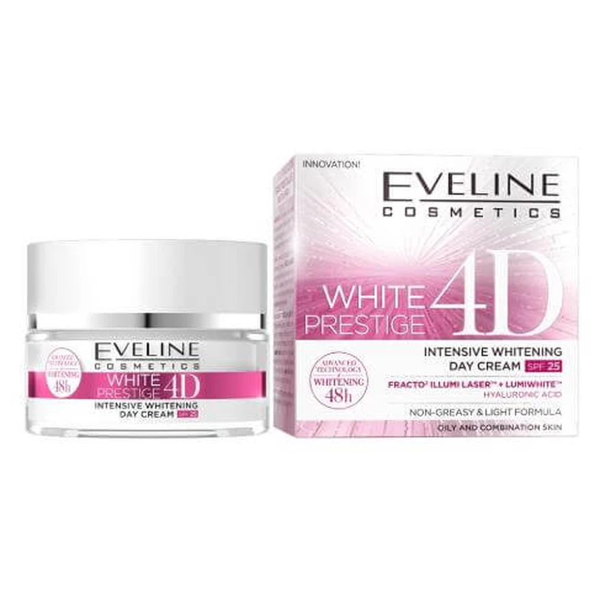 EVELINE White Prestige 4D Cremă de zi pentru albire intensivă cu SPF25, 50ml