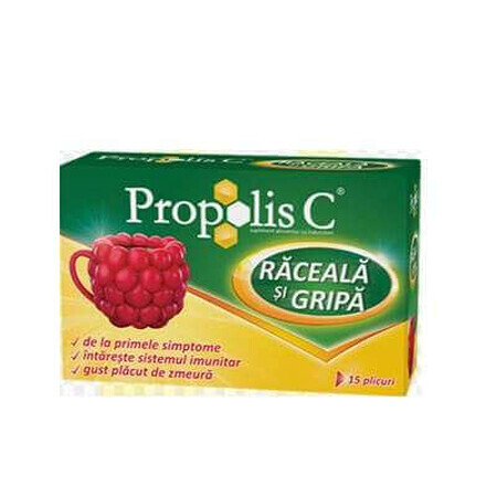 Propolis C, răceală și gripă, gust de zmeură, 15 plicuri, Fitterman