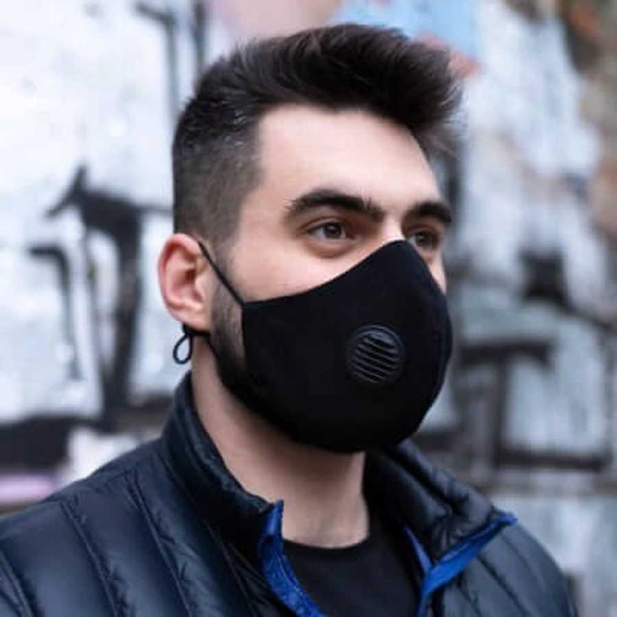 Olmed katoenen masker zwart +1 filter maat S/M