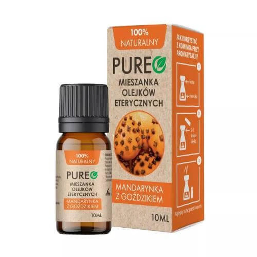 Pureo Amestec de uleiuri esențiale naturale Mandarină și cuișoare, 10 ml