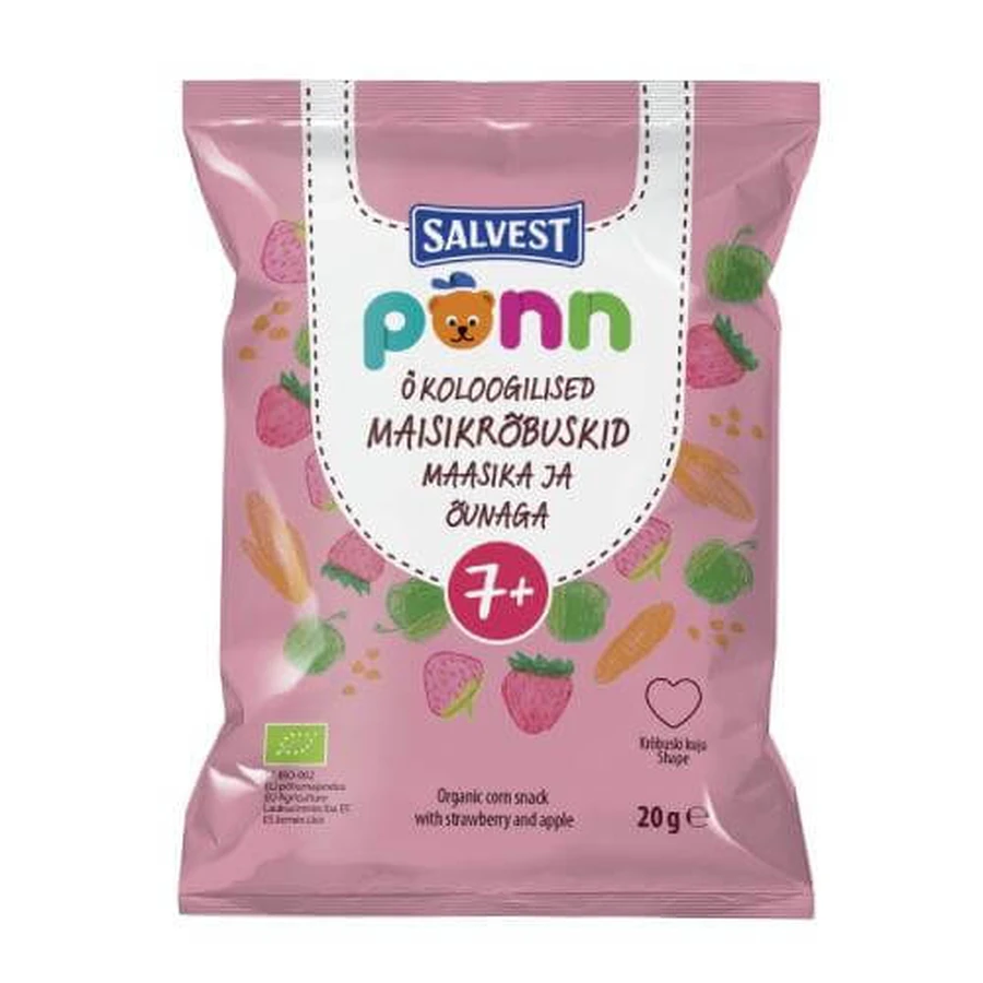 SALVEST PÕNN BIO chipsuri cu căpșuni, 20 g