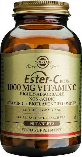 Solgar Ester-C Plus Vitamin zur Unterstützung des Immunsystems, der Haut und der antioxidativen Wirkung 1000mg 90 Tabletten