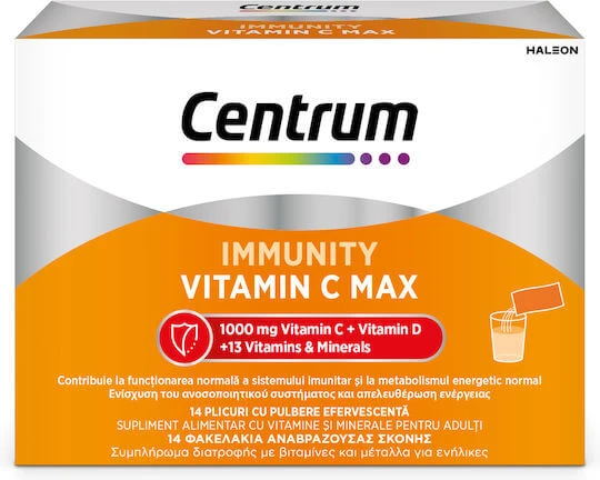 Centrum Immunity Vitamin C Max Vitamin-C-Brausepulver für Energie, Immunsystem und Hautstärkung 1000mg 14 Portionsbeutel