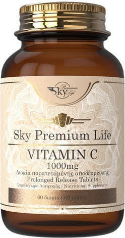 Sky Premium Life Vitamin C Vitamin zur Unterstützung des Immunsystems, der Haut und der antioxidativen Wirkung 1000mg 60 Tabletten