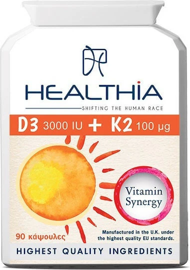 Healthia D3 D3 3000iu & K2 100mg Multivitamin zur Stärkung des Immunsystems und der Eiergesundheit 3000iu 100mg 90 Kapseln