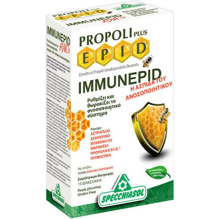 Specchiasol Propolis Plus Epid Immunepid Immune Boosting Supplement 15 sachets Red Orange