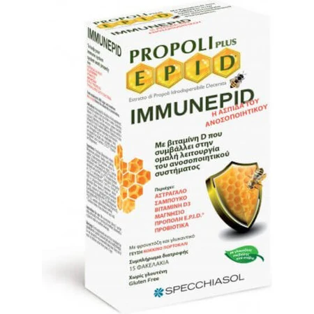 Specchiasol Propolis Plus Epid Immunepid Immune Boosting Supplement 15 sachets Red Orange