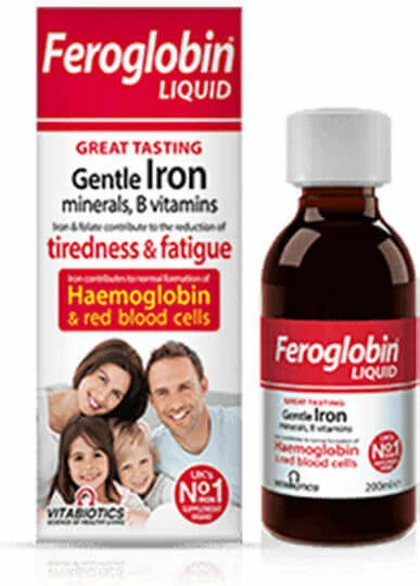 Vitabiotics Feroglobin Eisen flüssig mit B-Vitaminen und Zink 200ml Honig Orange Orange