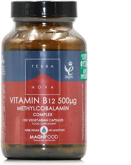 TerraNova Vitamin B12 Methylcobalamin-Komplex Vitamin für die Gesundheit des Nervensystems 500mcg 100 pflanzliche Kapseln