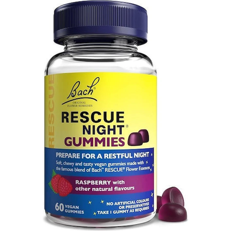 Bach Rescue Suplemento para el Sueño Nocturno 60 Caramelos de Jalea de Frambuesa