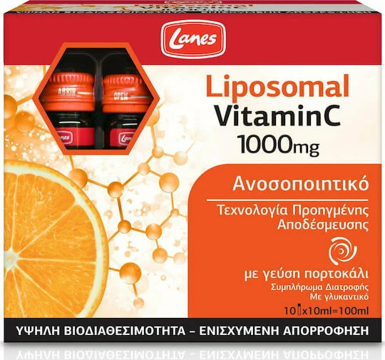 Lanes Liposomales Liposomales Vitamin C Vitamin für Immunsystem, Haut & antioxidative Wirkung 1000mg Orange 100ml