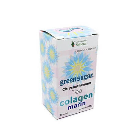 Ceai de crizanteme instant cu Green Sugar și colagen marin, 10 stickuri, Remedia