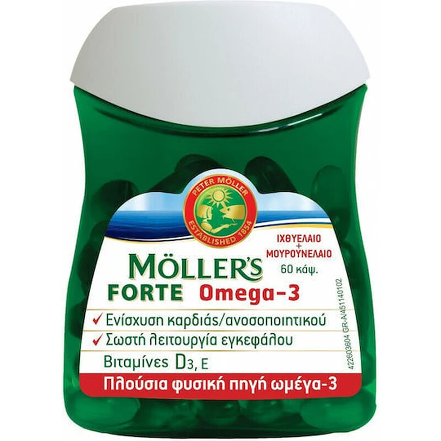 Moller's Forte Omega 3 Cod Liver and Fish Oil Suitable for Children 10mg 60 caps Unflavoured