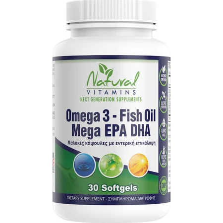 Natural Vitamins Omega 3 Olio di Pesce Mega EPA DHA 1000mg 30 softgels non aromatizzate