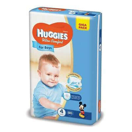 Scutece - Ultra Confort, Boy, Giga nr 4 , 8-14 Kg, 80 bucăți, Huggies