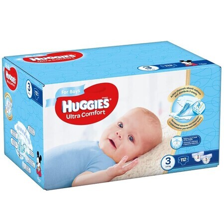 Scutece Boy Ultra Comfort Nr. 3, 5-9 Kg, 112 bucăți, Huggies