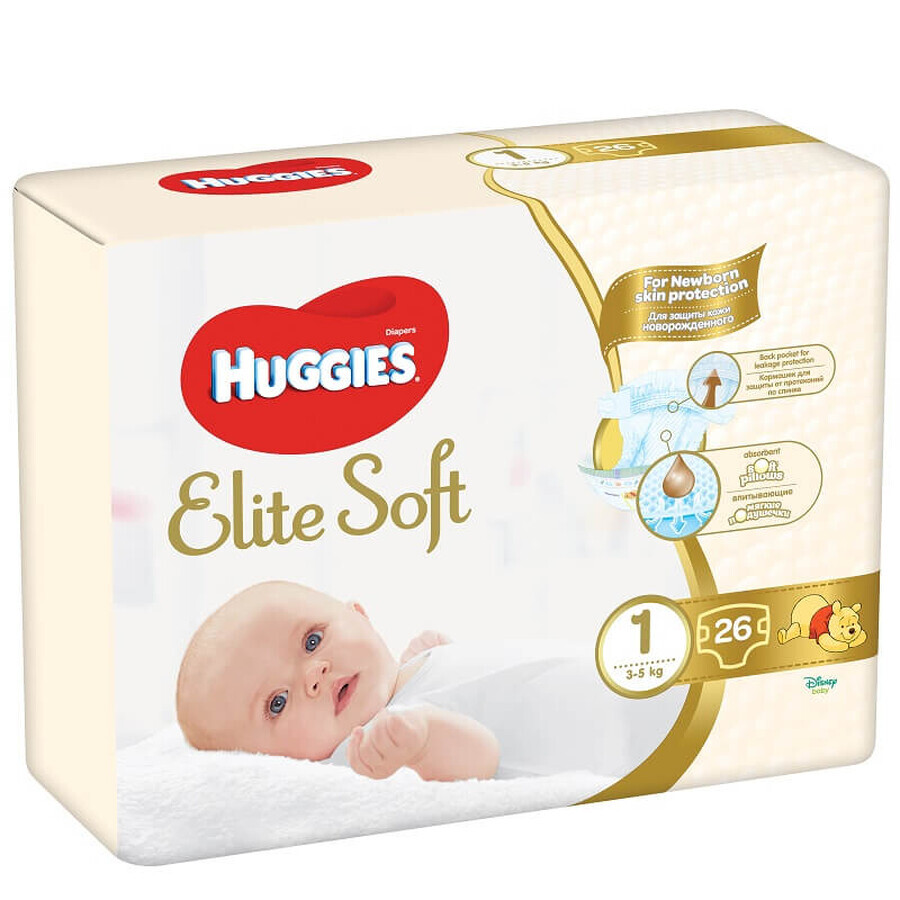 Convi Elite Pañal Suave nº 1, 3-5 kg, 26 unidades, Huggies