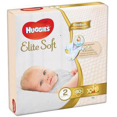 Scutece Elite Soft Mega Nr. 2, 4- 6kg, 80 bucati, Huggies