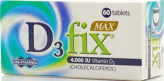 UNI-PHARMA D3 Fix Max Vitamin für die Stärkung des Immunsystems und die Gesundheit der Eier 4000iu 60 x 1 Tabletten