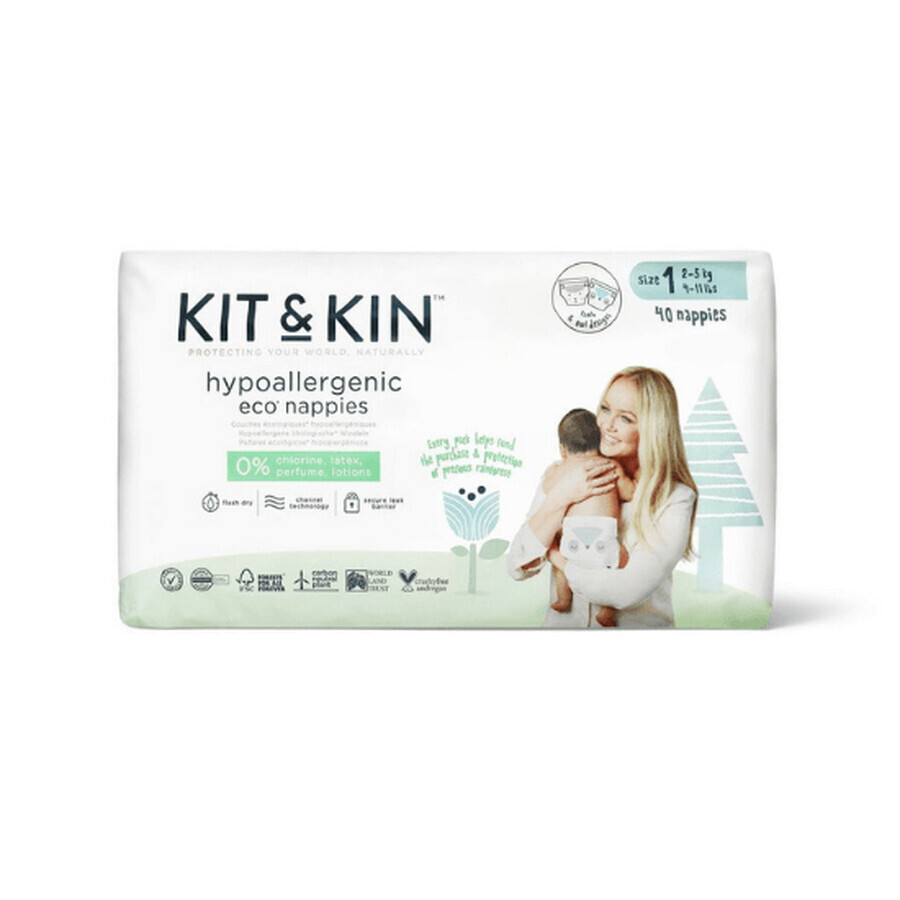 Hypoallergene Windeln Eco No. 1, 2-5 kg, 40 Stück, Kit&Kin