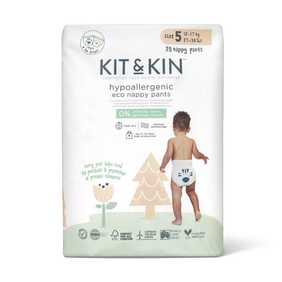 Hypoallergene Windeln Eco Pull Up Maxi Nr. 5, 12-17 kg, 20 Stück, Kit&Kin