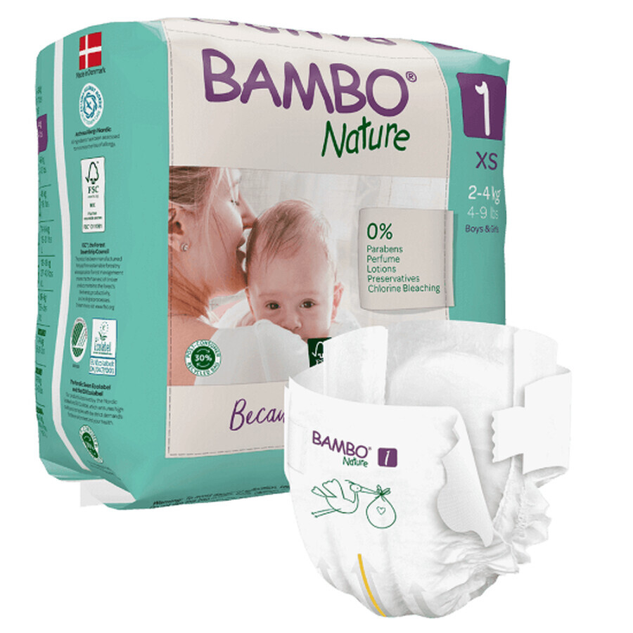 Nappies No. 1, 2- 4 kg, 22 pieces, Bambo Nature