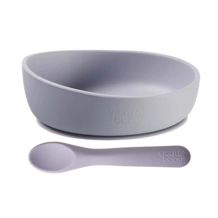 Set cupă și lingură de vid din silicon Violet Vital Baby