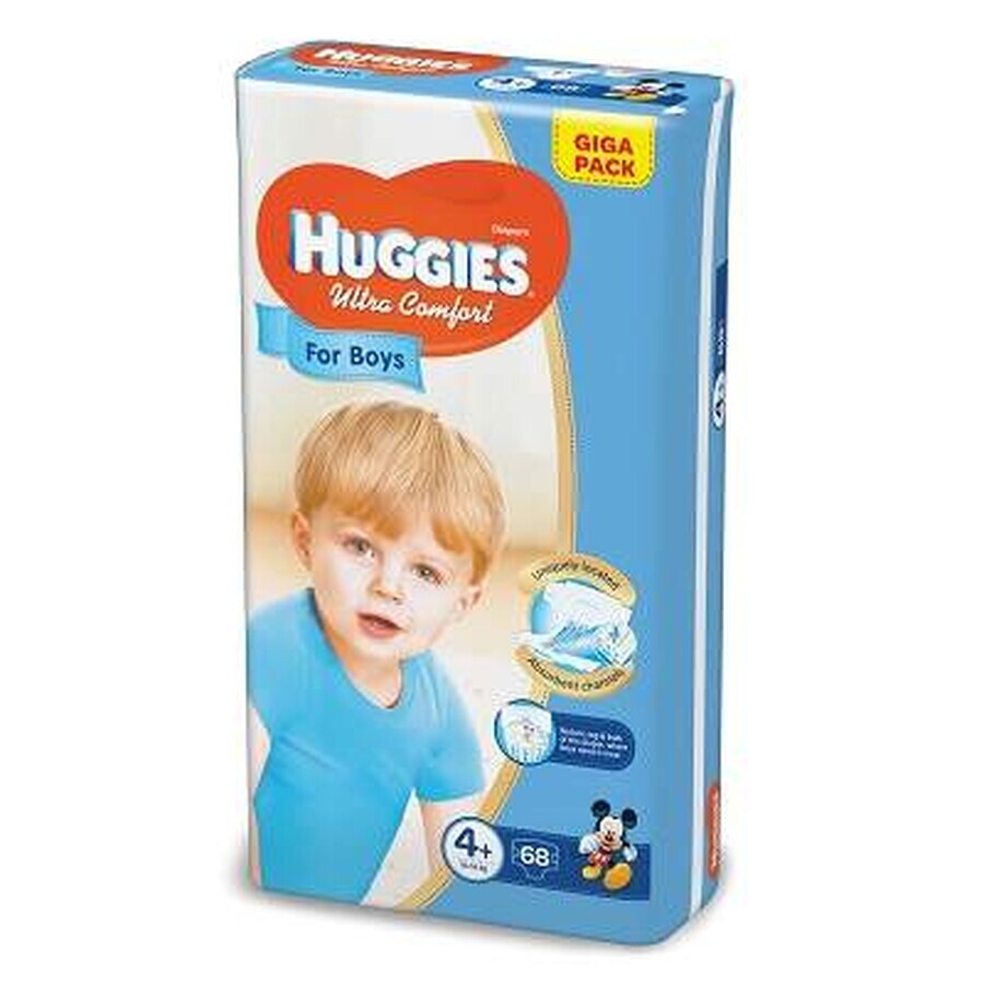 Scutece Ultra Comfort Giga Boy Nr 4+, 10-16 kg, 68 bucati, Huggies