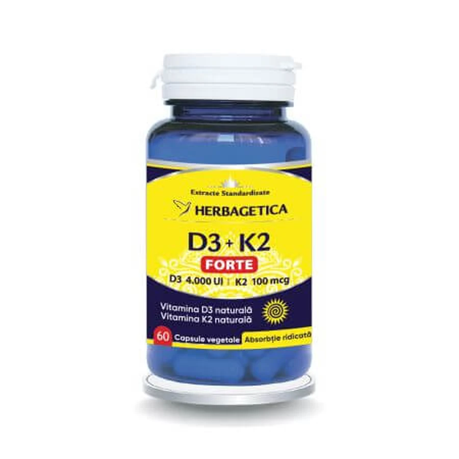 Vitamin D3+K2 Forte, 60 Kapseln, Herbagetica