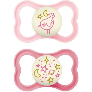 Mam Supreme Sucette en Silicone Rose Oiseau / Etoiles pour 6-16 mois