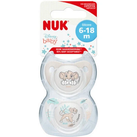Nuk Chupetes de Silicona Rey León - Gris para 6-18 meses 2pcs