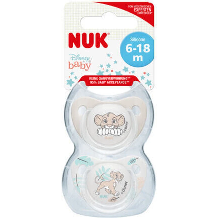 Nuk Chupetes de Silicona Rey León - Gris para 6-18 meses 2pcs