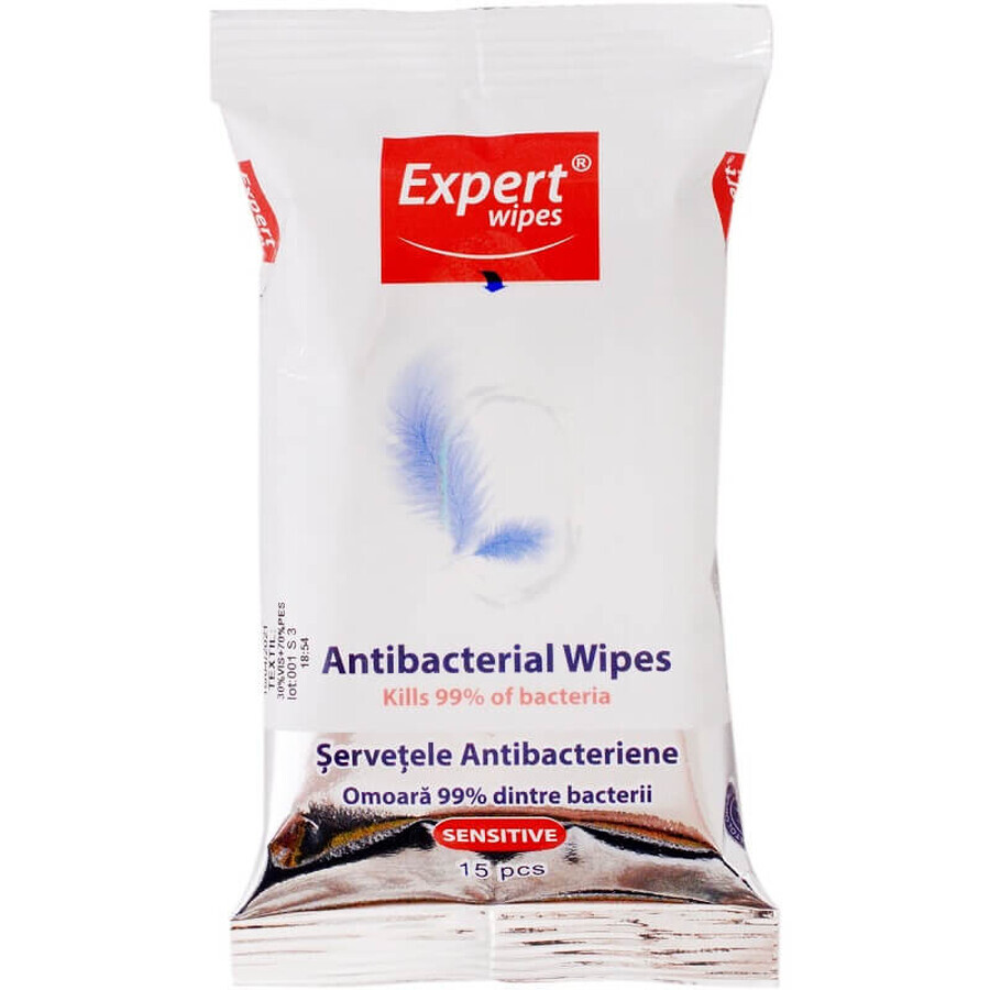 Sensitive Antibakterielle Feuchttücher, 15 Stück, Expert Wipes
