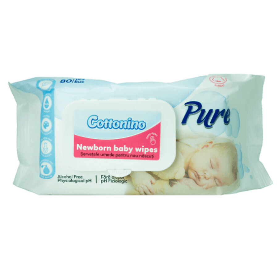 Servetele umede cu capac Pure, 80 bucati, Cottonino