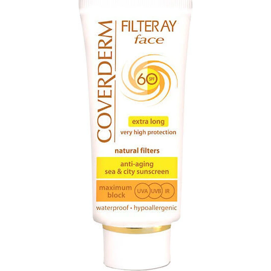 Coverderm Filteray Cream Waterprof Krem przeciwsłoneczny do twarzy SPF60 50ml: ceny i cechy