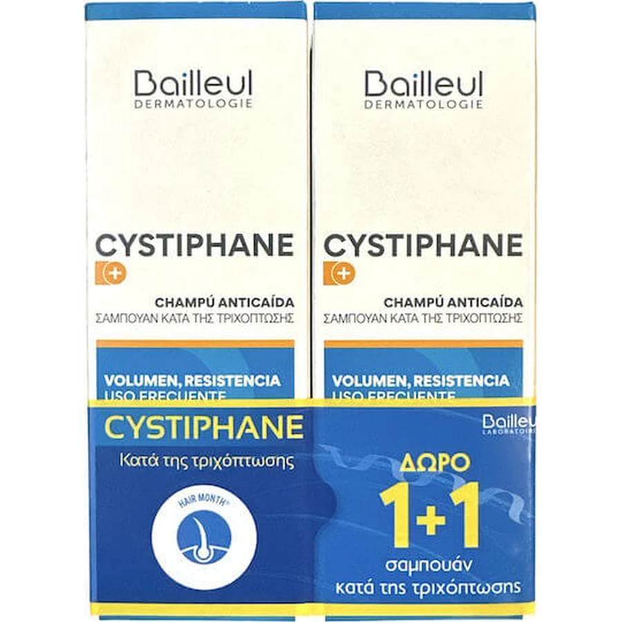 Bailleul Laboratoires Cystiphane Șampon Împotriva Căderii Părului pentru Scalp Sensibil pentru Toate Tipurile de Păr 2x200ml