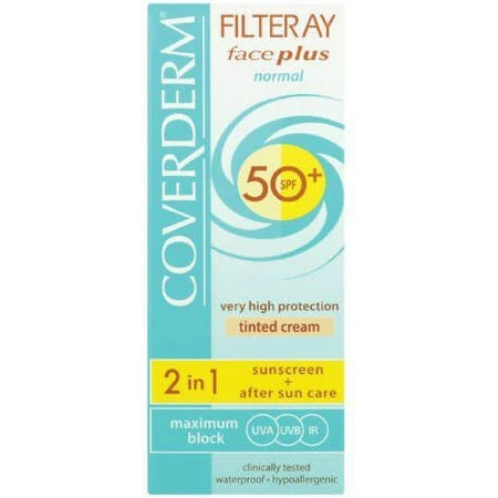 Coverderm Filteray Plus 2 in 1 waterbestendige gezichtszonnecrème met zacht bruin pigment voor de normale huid SPF50 50ml