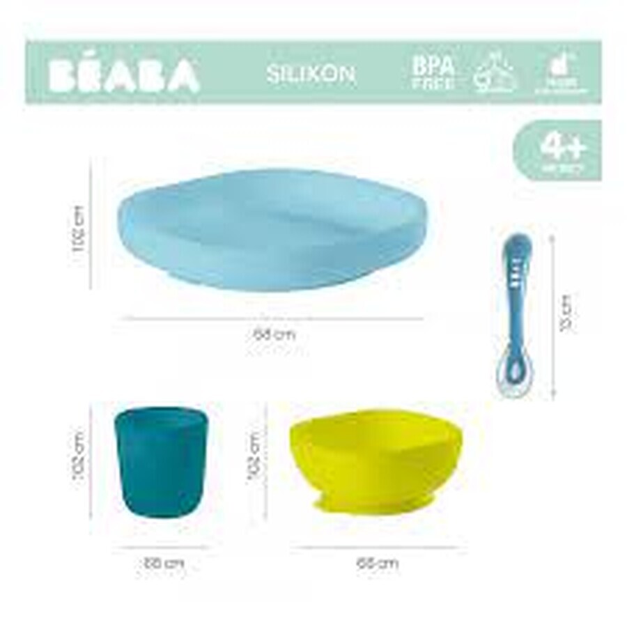 Set di quattro pezzi per il tavolo in silicone, blu, Beaba