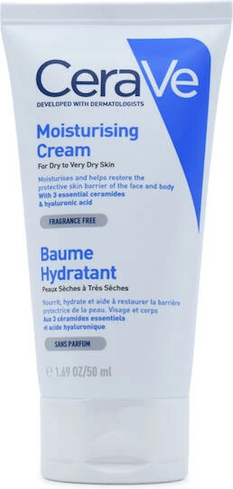 CeraVe Feuchtigkeitscreme Feuchtigkeitsspendende Körpercreme mit Hyaluronsäure für trockene/sehr trockene & empfindliche Haut 50ml