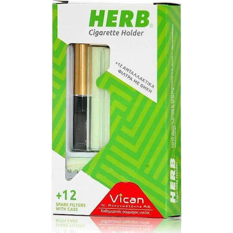 Vican Portacigarrillos de Hierbas Dorado + 12 Filtros + Bolsa Dorada para Dejar de Fumar 12pcs