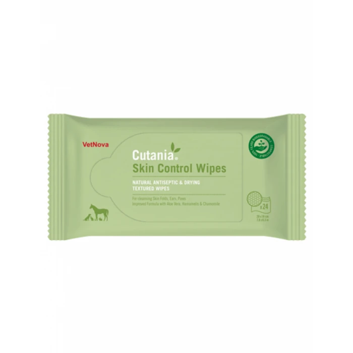 Hygienische Entfettungstücher mit trocknenden und aufhellenden Eigenschaften, CUTANIA Skin Control Wipes, VetNova, 24 Tücher