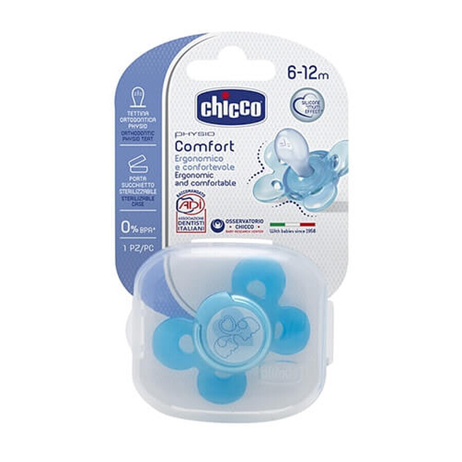 Chupete anatómico de silicona Physio Comfort 6-12 meses, Azul, 74913-7, Chicco