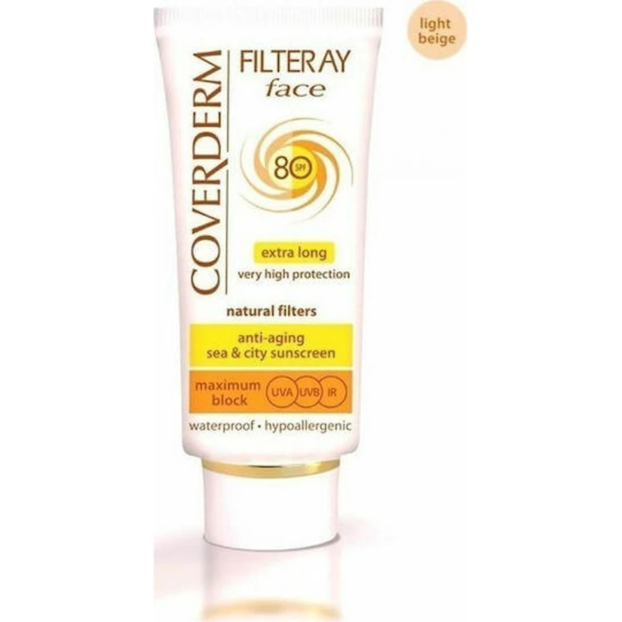 Coverderm Filteray Colour Cream Light Beige Wasserfeste Sonnenschutz-Gesichtscreme SPF80 mit Pigment 50ml