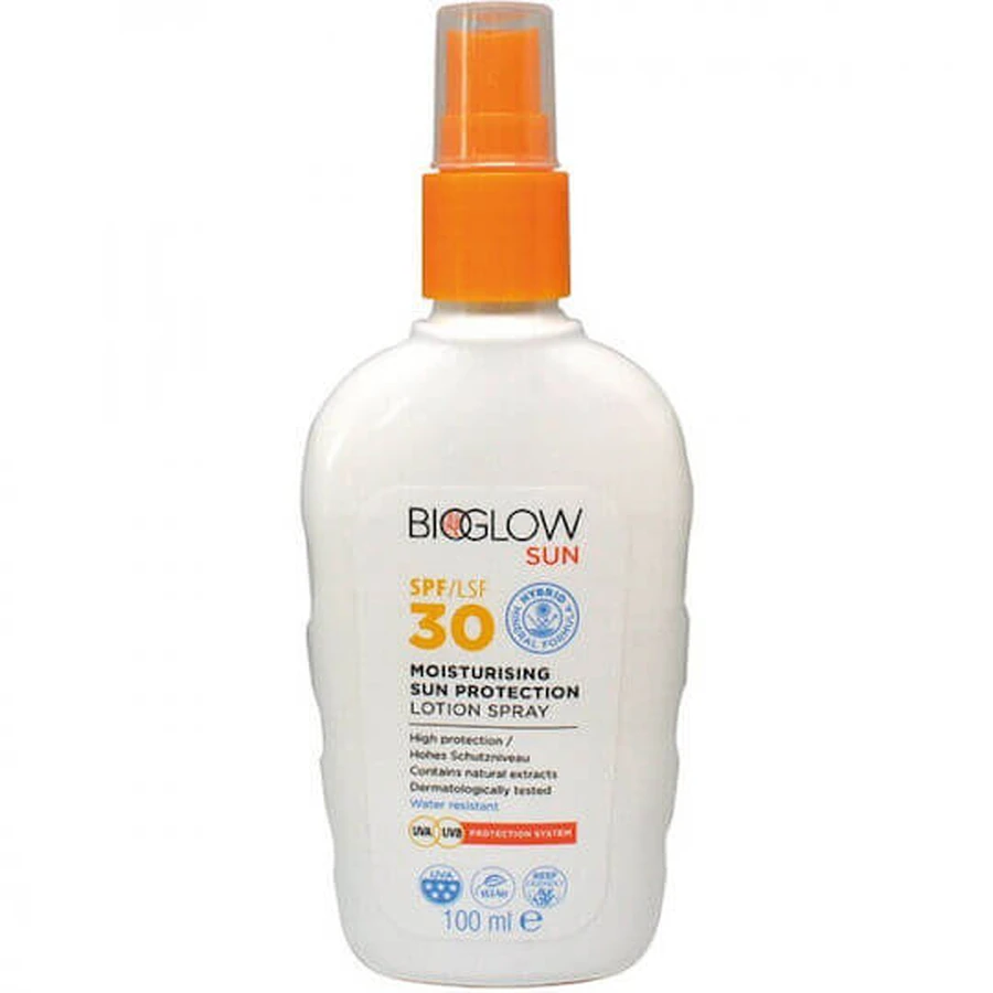 BioGlow Sun Waterproof Produs Cu Protecție Solară Pentru Față și Corp SPF30 Spray 100ml