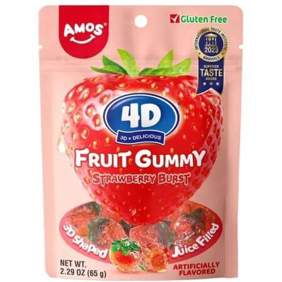 Jeleuri cu capsuni 4D Fruit Gummy Strawberry, 65 g, Amos