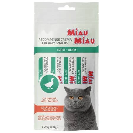 Creamy Snacks Ente Leckerbissen für Katzen, 4x15 g, Meow Meow