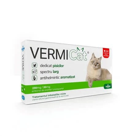 Inneres Antiparasitikum für Katzen Vermicat, 230MG/20MG, 24 Tabletten