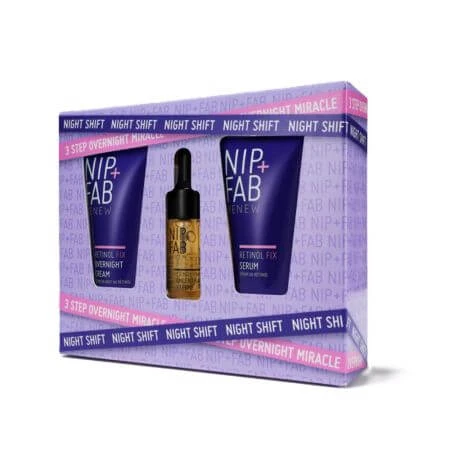 Set Retinol Fix Konzentriertes Gesichtsserum 10 ml + Retinol Fix Gesichtsserum 20 ml + Retinol Fix Nachtcreme 20 ml, NIP+FAB