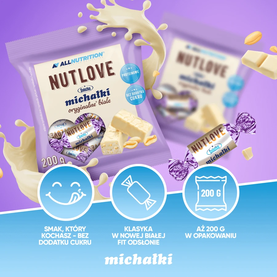Allnutrition Nutlove Snow White Michalki, candy with peanuts in white glaze, no added sugar, 200 g